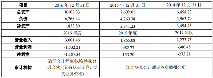 贛州豪鵬主要財務(wù)數(shù)據(jù)（單位：人民幣萬元）