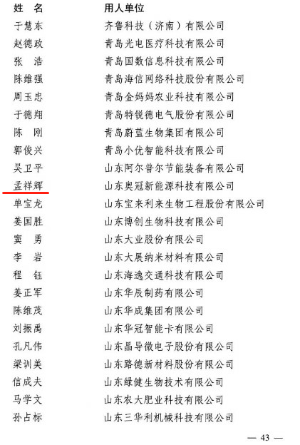 奧冠集團(tuán)董事長(zhǎng)孟祥輝入選第四批國(guó)家“萬(wàn)人計(jì)劃”