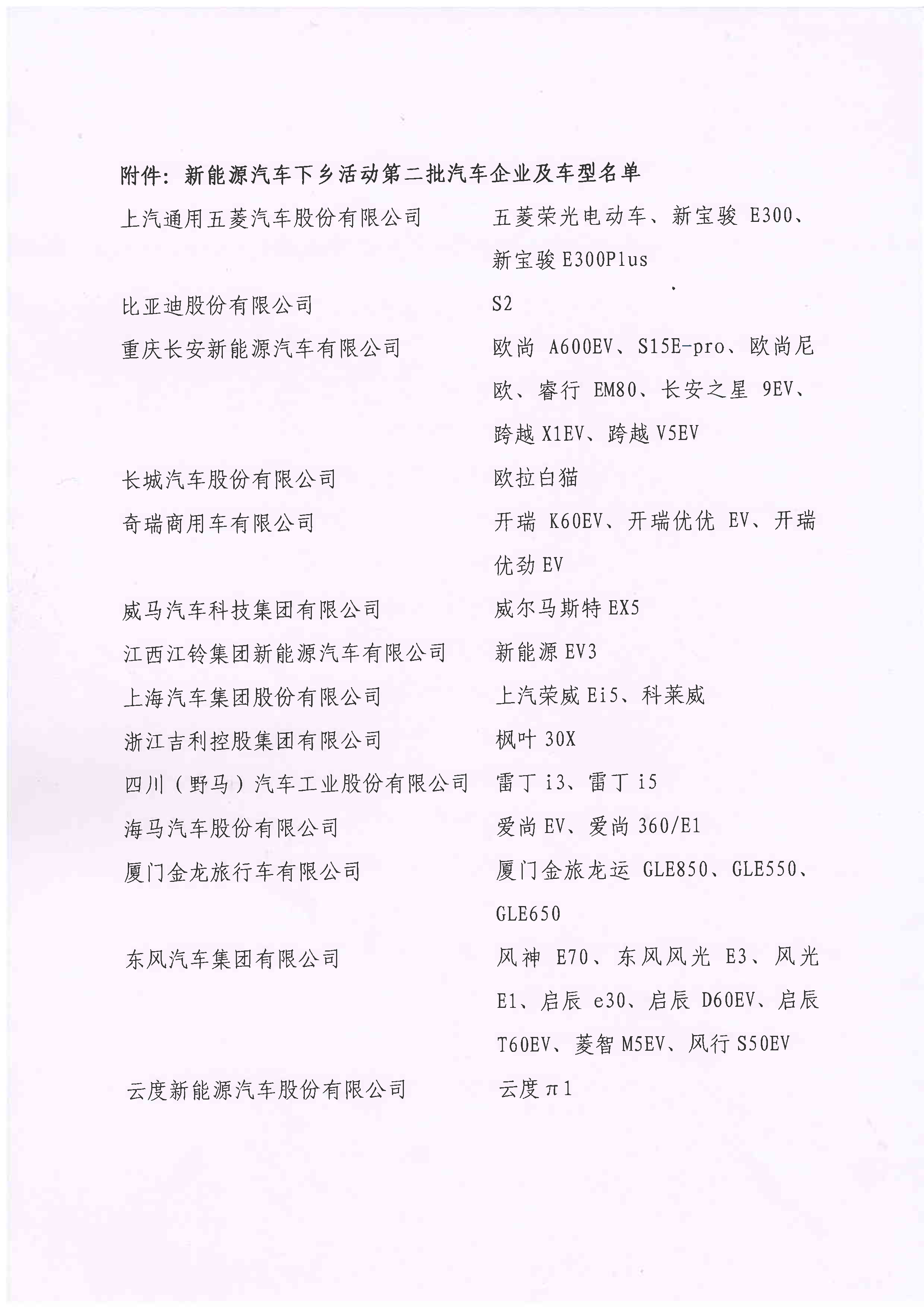 第二批新能源汽車下鄉名單發布：涵蓋14家車企36款車型