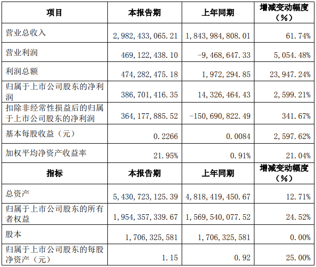 江特電機2021年度主要財務數據和指標（單位：元）
