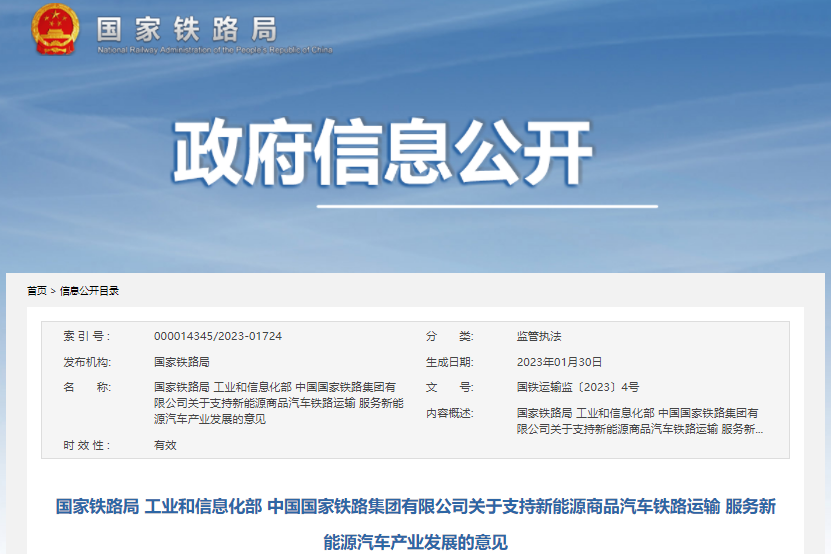 我國鼓勵鐵路運輸新能源汽車 動力電池荷電狀態不得超過65%