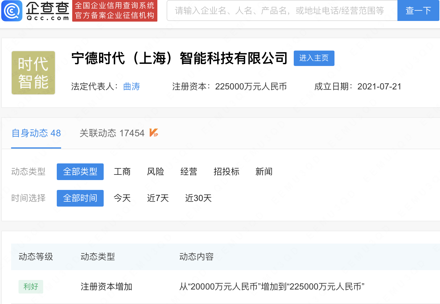 寧德時代旗下智能科技公司增資至22.5億元