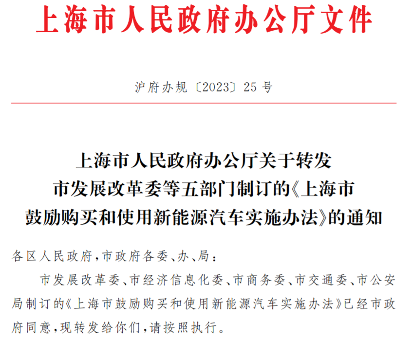 上海市鼓勵購買和使用新能源汽車實施辦法